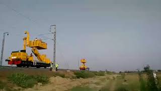 Catenary and contact wire laying in Bhadana Kuberpur section [upl. by Schilling554]