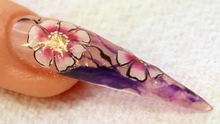 Stiletto UV Gel Nail Design with OneStroke Painting Tutorial Video by Naio Nails [upl. by Erehpotsirhc891]