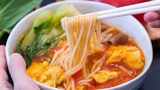 Tomato Egg Noodle Soup  15 Minute Dinner Recipe [upl. by Nolyarb]