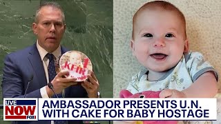 IsraelHamas war Ambassador holds cake to mark birthday of baby hostage Kfir  LiveNOW from FOX [upl. by Artenra]