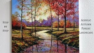 Autumn Forest STEP by STEP Acrylic Painting ColorByFeliks [upl. by Col]