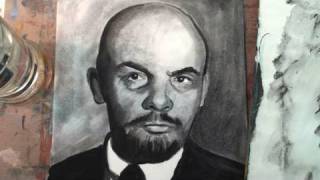 Dry Brush Portrait of Vladimir Lenin Oil Paint Watercolor Paper Eraser Color Pencil [upl. by Feriga]