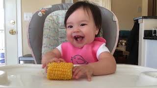 Baby Led Weaning BLW  Day 71  Corn on the Cob amp Brussels Sprouts 8m3d [upl. by Drus]