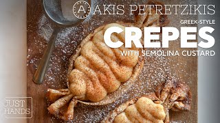 GreekStyle Crepes with Semolina Custard  Akis Petretzikis [upl. by Corrianne191]