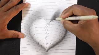 Amazing How to Draw 3D Broken Heart in Line Paper Pencil Drawing [upl. by Abba]