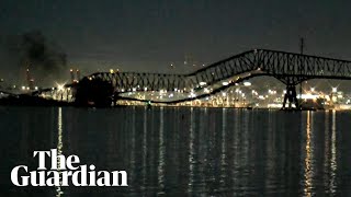 Moment bridge collapses in Baltimore after cargo ship collision [upl. by Jochebed]