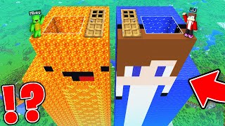 JJ and Mikey Found SUPER LONG MOB HOUSE inside Mikey LAVA and WATER MAIZEN in Minecraft [upl. by Ramahs]