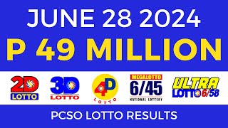 Lotto Result Today 9pm June 28 2024  PCSO Complete [upl. by Inalel]