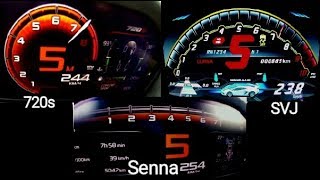 Lamborghini Aventador SVJ 770HP vs Mclaren 720s 720 HP vs Mclaren Senna 800 HP 0270 kmh [upl. by Oeram]