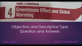 ICSE CLASS 7  Geography  Chapter 4 Greenhouse effect and Global Warming  Question and Answers [upl. by Mair]