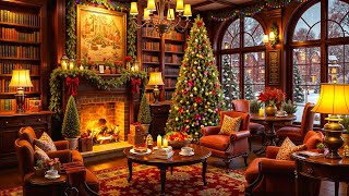 Christmas Coffee Shop Bookstore Ambience 🎄 Christmas Jazz Instrumental amp Fireplace Sounds for Relax [upl. by Ttenna]