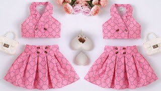 Plaid lapel collar double breasted baby shirt style top with pleated skirt cutting and stitching [upl. by Assennav]