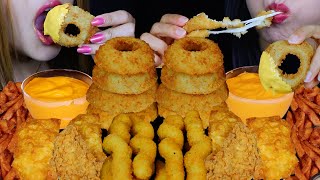 ASMR FRIED FOOD FEAST CHEESY MOZZARELLA STICKS GIANT CRUNCHY ONION RINGS FRIED CHICKEN FRIES 먹방 [upl. by Meter]