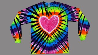 Tie Dye  Rainbow Heart Long Sleeve Shirt with Black Highlights  Tutorial [upl. by Colier]