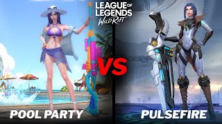 Caitlyn Pulsefire VS Pool Party Skins Comparison Wild Rift [upl. by Hiram]