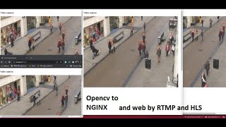 Opencv tutorial app sending a video by RTMP stream to NGINX server that restream as HLS to WEB VLC [upl. by Sutit]