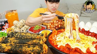 ASMR MUKBANG 직접 만든 대왕 가래떡 떡볶이 불닭볶음면 소세지 핫도그 먹방 amp 레시피 FIRE NOODLES AND Tteokbokki EATING SOUND [upl. by Aititel805]