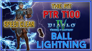 S6 PTR Ball Lightning Sorc Tier 100 Pit Speed Clear  Diablo 4 [upl. by Alket]