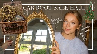 CAR BOOT SALE HAUL  £200 CHRISTMAS TREE FOR 33p 🎄 Brass Antique Mirror Picnic basket and Decor [upl. by Asilim]