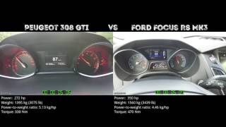 Peugeot 308 GTi vs Ford Focus RS MK3  0100 kmh [upl. by Tay]