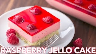 How To Make Raspberry Jello Cake Recipe  Natashas Kitchen [upl. by Allecnirp]