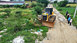 WONDERFULOPERATED OF FILLING FLOODED LAND NEXT TO THE ROADS USE SHANTUI DOZER AND SMALL DUMP TRUCKS [upl. by Lleda]