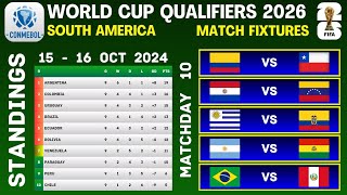 WORLD CUP QUALIFIERS 2026  CONMEBOL  SOUTH AMERICA  FIXTURES amp STANDINGS  MATCHDAY 10 [upl. by Phaih]