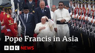 Pope Francis begins historic Asia Pacific trip  BBC News [upl. by Lihp]