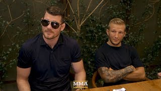 UFC 217 Michael Bisping and TJ Dillashaw Lunch Scrum  MMA Fighting [upl. by Nayhr]