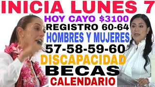 🎉YA CAYÓ PAGO HOY 3100💥 LUNES 7 INICIA 🌟REGISTRO MUJERES 6064 NUEVO CALENDARIO 📅 [upl. by Fletch]