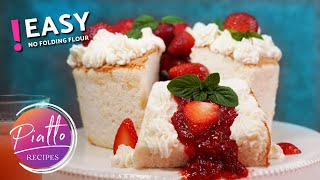 The EASIEST Angel Food Cake to Make  NO Folding Flour Whip Egg Whites PERFECTLY [upl. by Magdaia]