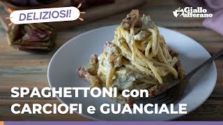 SPAGHETTONI con CREMA di CARCIOFI e GUANCIALE un primo piatto gustoso e saporito super facile 💚🥓✨ [upl. by Setsero]