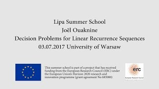 Joël Ouaknine Decision problems for linear recurrence sequences Part 1 [upl. by Leigha]