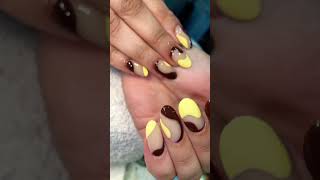 Medium nails with yellow and brown nail art design pleasesubscribe nail4u nailinspo nailtech 😘 [upl. by Braswell583]