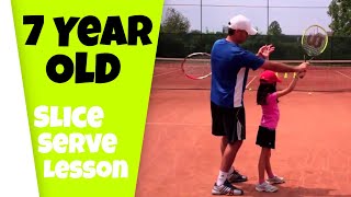 Kids Tennis Lesson  7Year Old Learning the Slice Serve [upl. by Caryn]