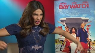 BAYWATCH Priyanka Chopra Zac Efron amp Alexandra Daddario do impressions of Dwayne Johnson [upl. by Nesila440]