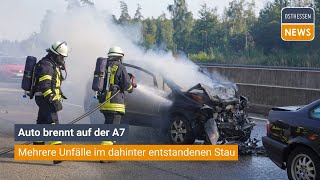 Aufregung auf der A7 Auto brennt nach Unfall [upl. by Sitra]