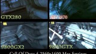 COD4 4870 vs GTX280 vs 9800GX2 vs 9800GTX Maxishine Review [upl. by Yvonner339]