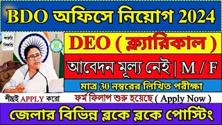 রাজ্যের BDO অফিসে DEO পদে নিয়োগ শুরু  WB BDO Office Recruitment 2024  WB Jobs  bdo job [upl. by Nuavahs771]