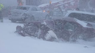 Massive pileup in the Blizzard shuts down I94 in Albertville MN  12232020 [upl. by Heurlin776]