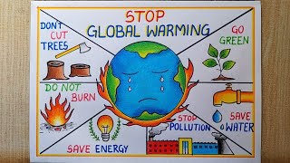 Global Warming Poster drawing easy Save Earth Drawing Save Environment Poster Climate change [upl. by Earised269]