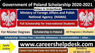 Poland Government Scholarship 20202021 For International Students  NAWA  In UrduHindi [upl. by Elon804]