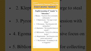 Vocabulary Derived from the Root Word quotMANIAquot rootwordvocabulary learnenglishvocabulary [upl. by Leval379]