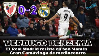 BENZEMA GOLPEA CON FUERZA EL REAL MADRID CONQUISTA SAN MAMÉS GRAN CAMAVINGA ANTE UN BUEN ATHLETIC [upl. by Yhtimit]