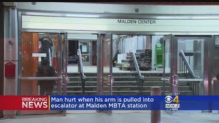 Man Injured In Escalator Accident At MBTA Station [upl. by Nirehtak]