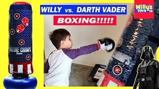 BOXING FIGHT  Willy VS Darth Vader  Franklin Sports Inflatable Electronic Boxing Bag Toy Review [upl. by Afton890]