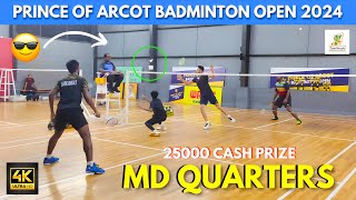 ARJUNKRISHNAN amp GANESH vs BARATHSANJAI amp KISHORE  MD QUARTERS  PRINCE OF ARCOT BADMINTON 2024 [upl. by Enomed]