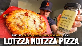 Eating a Lotzza Motzza Frozen Pizza with Penzeys Frozen Pizza Seasoning 🍕🧂🧄 [upl. by Titos455]