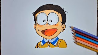 How to draw Nobita From Doraemon  step by step  colour drawing nobitadrawing [upl. by Anairda]