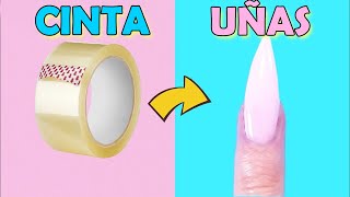 CÓMO HACER UÑAS FALSAS DE CINTA EN 5 MINUTOS Y QUITARLASTrucos fáciles y rápidos para las uñas [upl. by Xed]